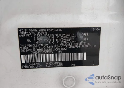 2006 Toyota Rav4 z USA, uszkodzony, nr VIN JTMBD33V165015964